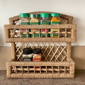 Rattan Wicker Boho Spice Shelf or Make Up Organizer
